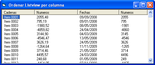 vista previa del formulario para ordenar el Listview
