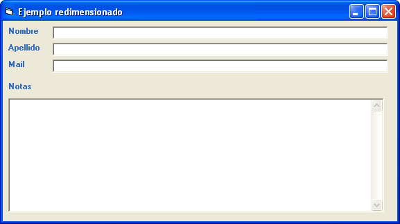 vista del formulario una ves redimensionado