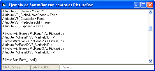 vista previa de la barra de estado con los panels
