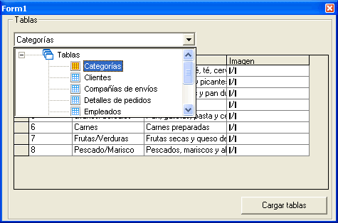 vista del formulario con el combo y el treeview desplegable