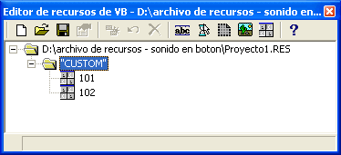 vista de los archivos de sonido ioncluidos en el proyecto