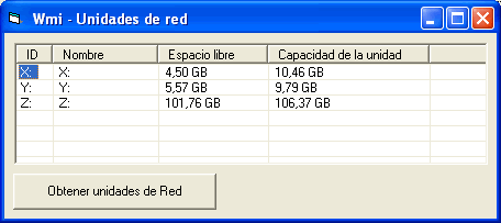 vista del formulario que muestra las unidades de red existentes en el sistema