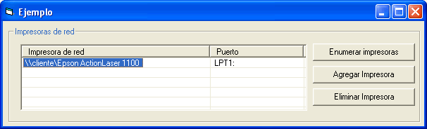 Vista del Formulario de ejemplo para usar wsh y poder conectar y enumerar las impresoras de red