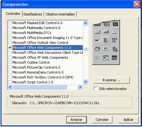 vista de la ventana de componentes de visual basic para agregar el control al proyecto