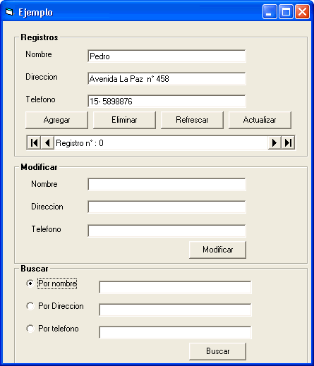 Vista del formulario para utiliza la opción de buscar con el control Data