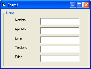 vista del formulario  para el ejemplo en vb
