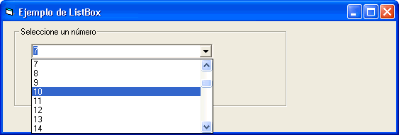 vista previa de un control combobox de visual basic