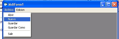 vista del menú Archivo en el Mdi