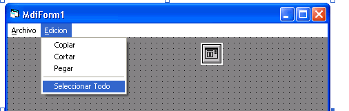 vista del menú Edición en el Mdi