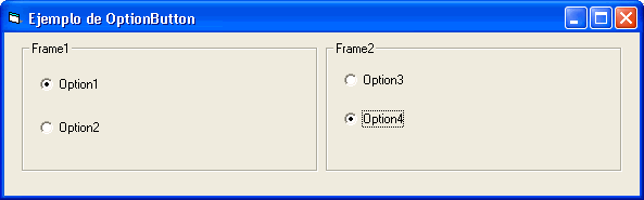 Vista previa de como funcionan los optionbutton cuando están en un grupo dentro de un marco