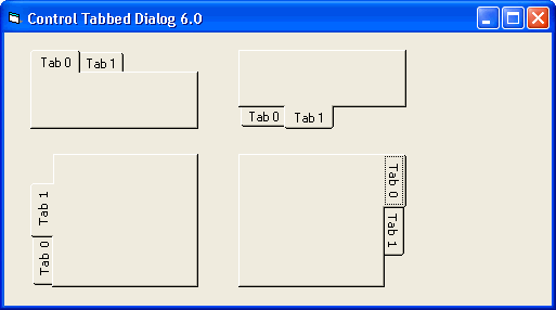 Vista previa de la orientación de las pestañas del control Tabbed
