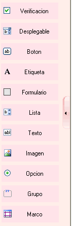 vista del panel de objetos de formulario