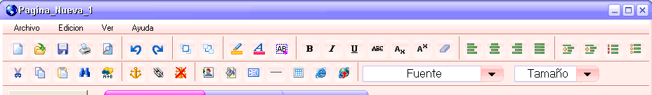 vista de la barra de herramientas para las diferentes opciones del editor