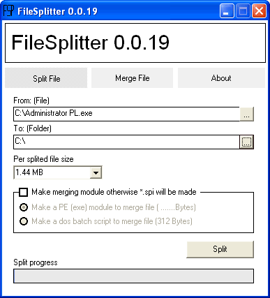 vista del programa para dividir y particionar archivos