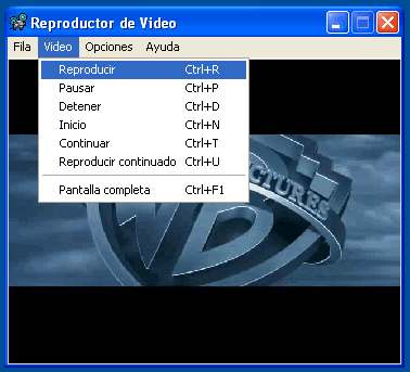 vista de las opciones para reproducción