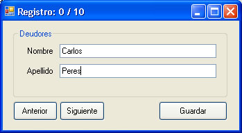 vista previa del windows form de ejemplo para enlazar los controles a los campos y poder guardar los cambios en la base de datos
